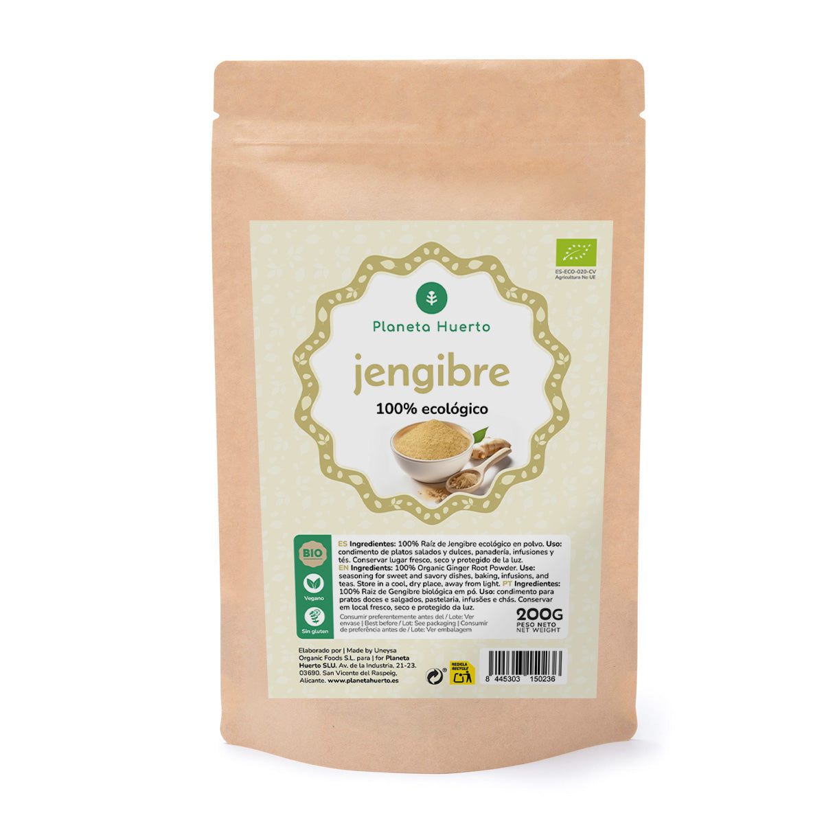 Jengibre en polvo ECO, Planeta Huerto, 200 g