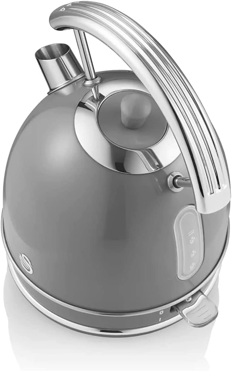 Swan Retro Hervidor Agua Eléctrico, 1,8 L, Resistencia Oculta Acero Inoxidable, Sin Bpa, Inalámbrico, Sk14630grneu,gris_5