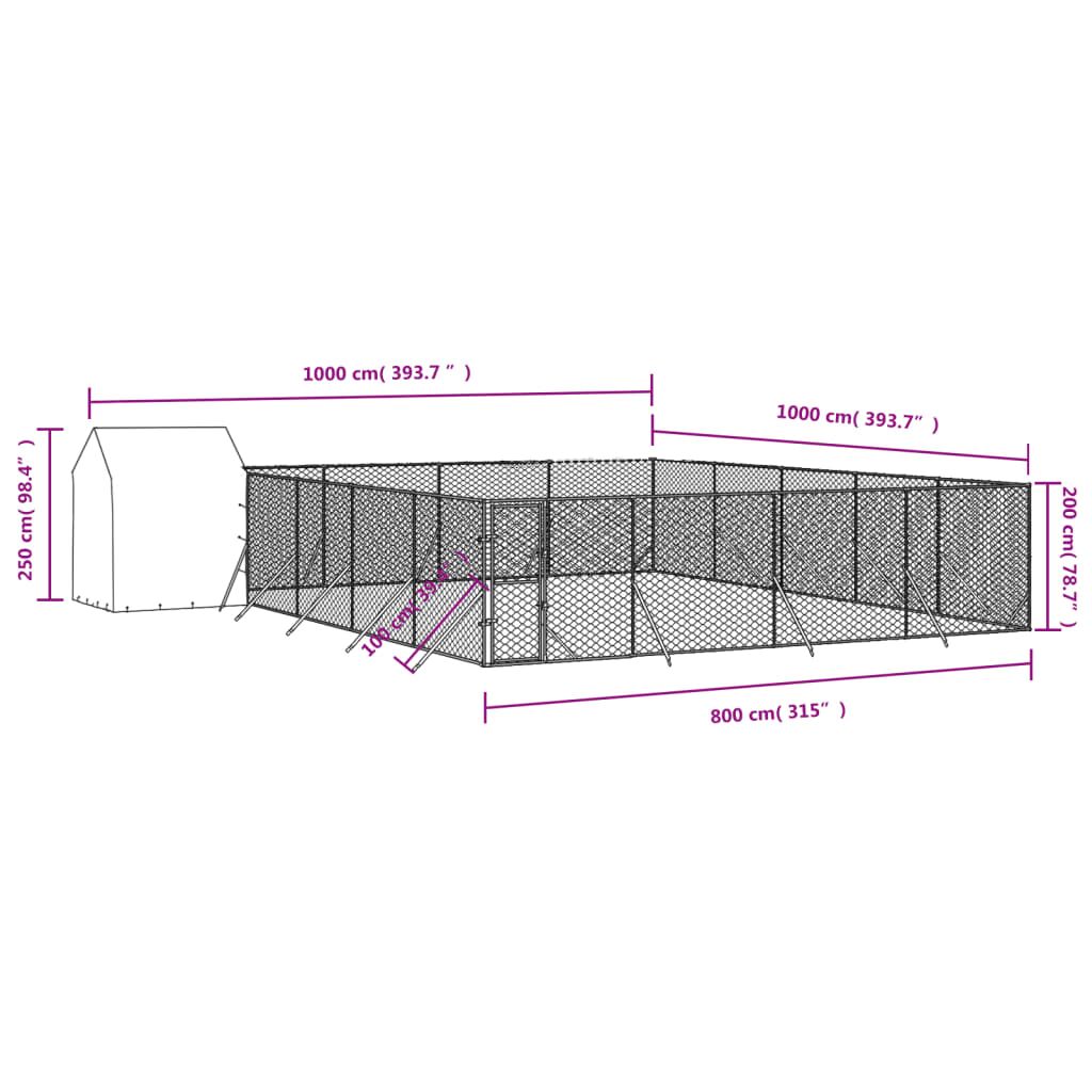 Vidaxl Perrera Exterior Con Techo Acero Galvanizado Plata 10x10x2,5 M_3
