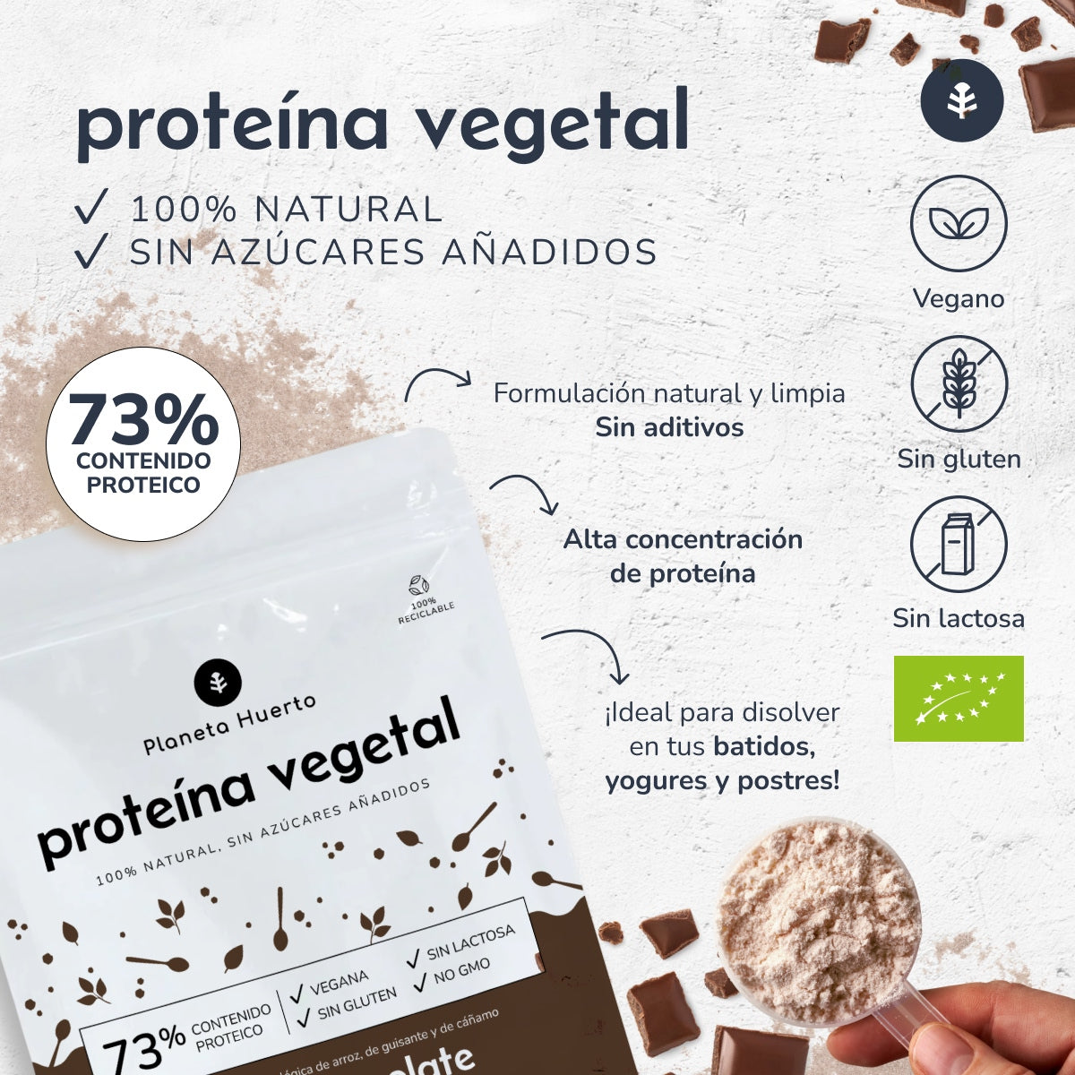 Proteína vegetal ECO 73% chocolate Planeta Huerto  1Kg