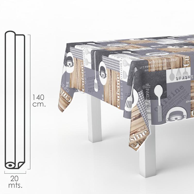 Mantel Hule Rectangular Cuisin. Impermeable Antimanchas Pvc 140 Cm. X 20 Metros. Rollo Recortable. Interior Y Exterior