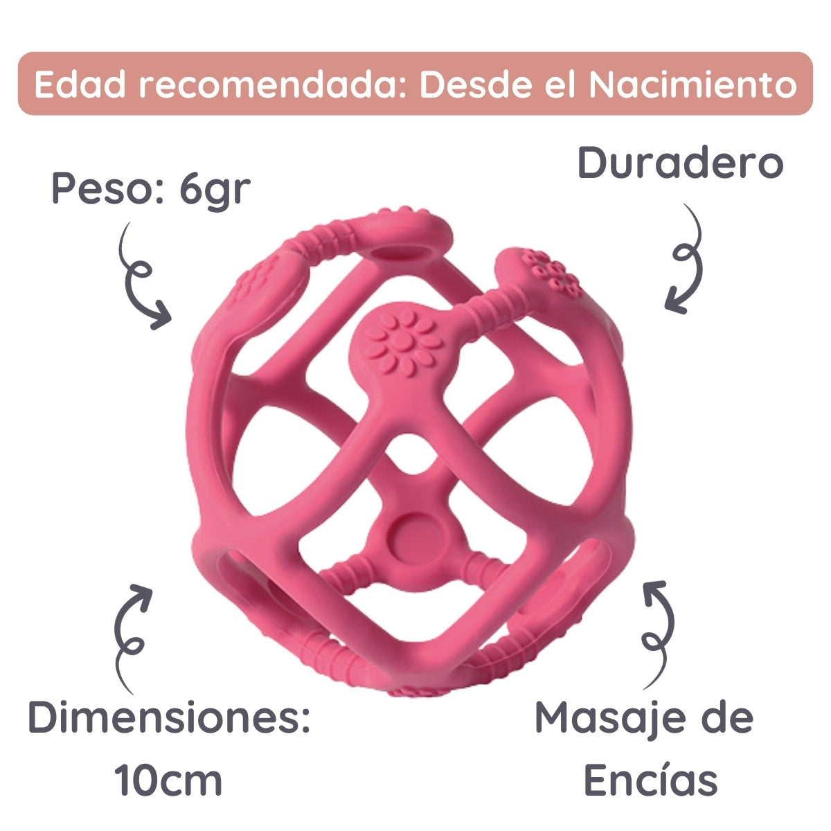 Mordedor De Silicona Pelota Ergonomica Fuscia