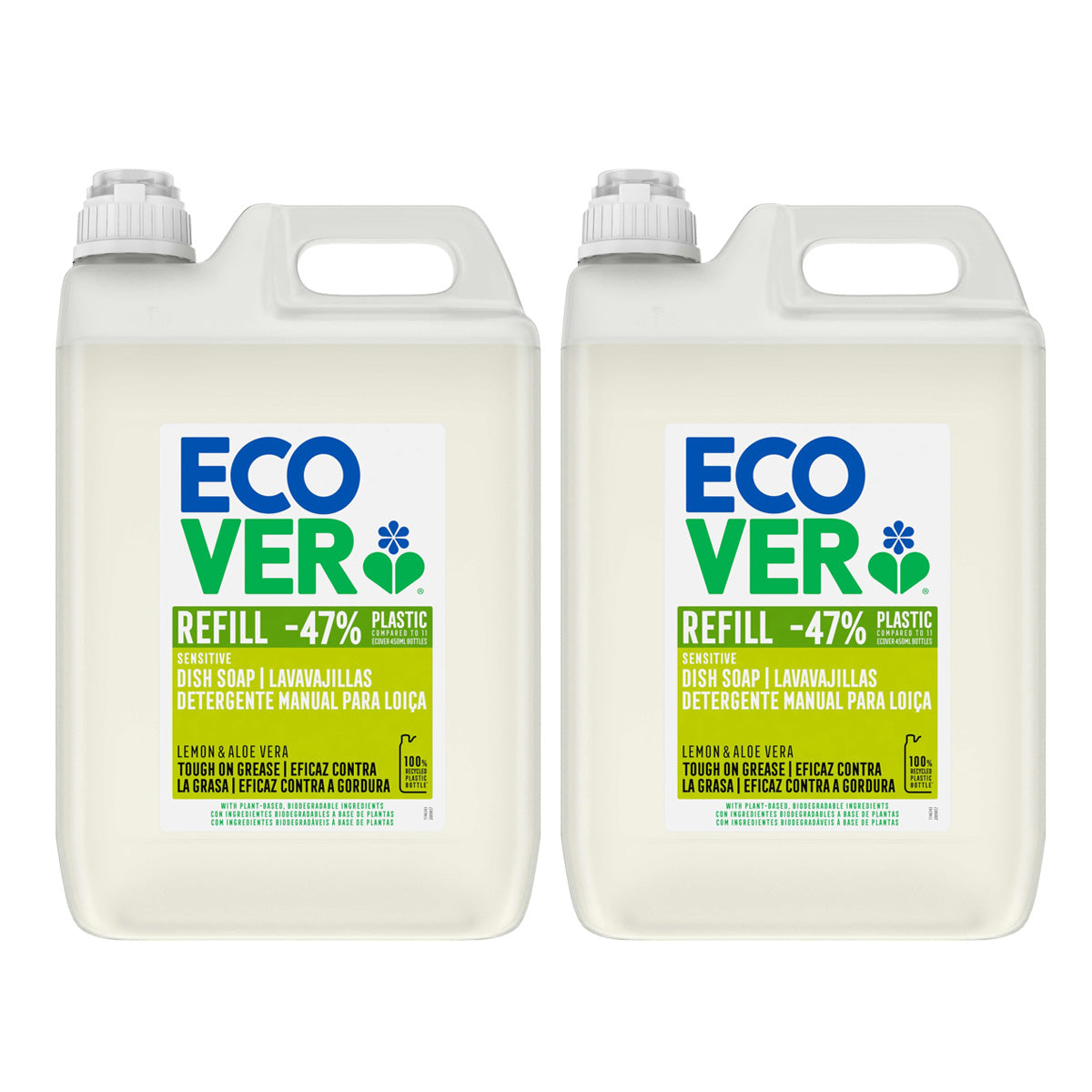 Pack 2x Lavavajillas Desengrasante de Limón y Aloe vera Ecover 5L