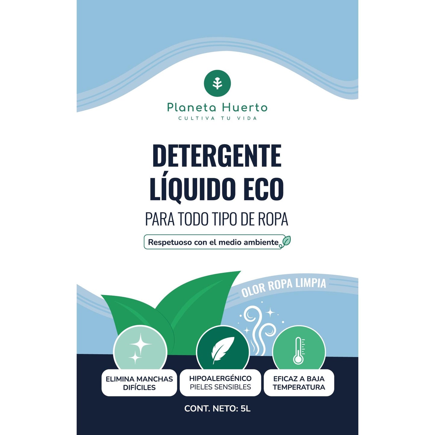 Pack 3 x Detergente Líquido Ropa Eco Aroma natural a ropa limpia Planeta Huerto 5 Litros