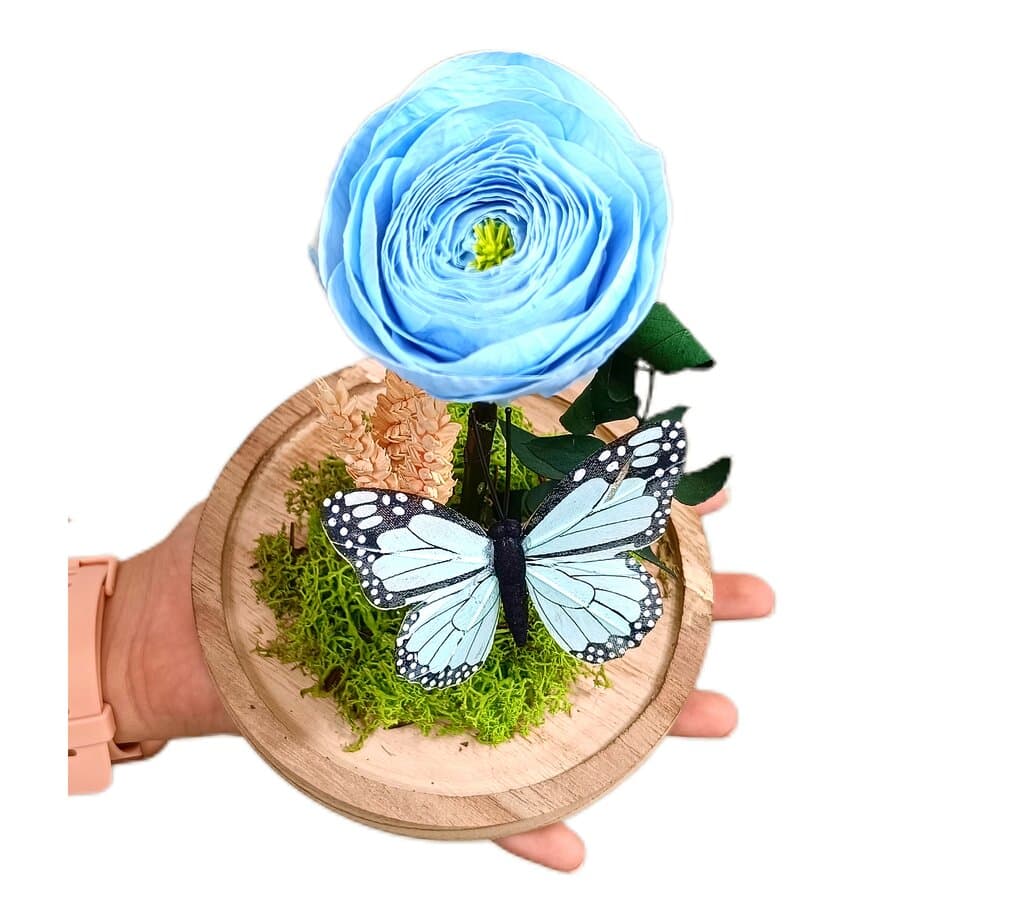 Mundo Eterno Ranúnculo Azul En Cúpula 12x20cm