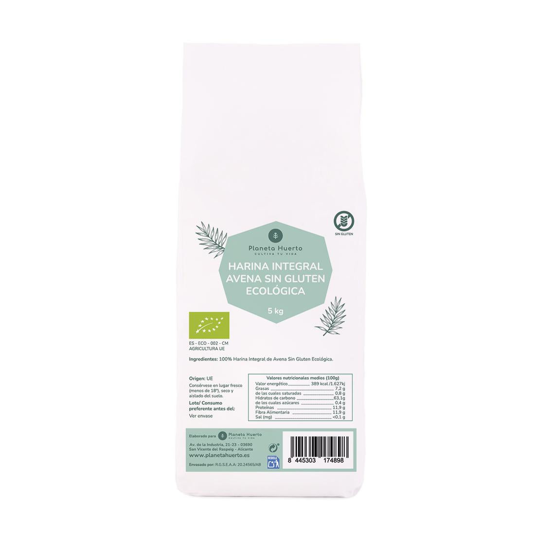 Harina Integral de Avena Sin Gluten Eco Planeta Huerto 5 Kg
