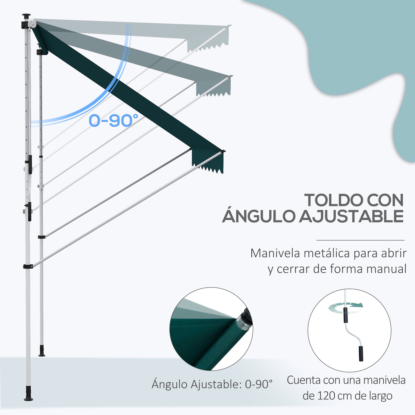 Outsunny Toldo Manual Retráctil 200x150x170-280cm Con Manivela Para Terraza_5