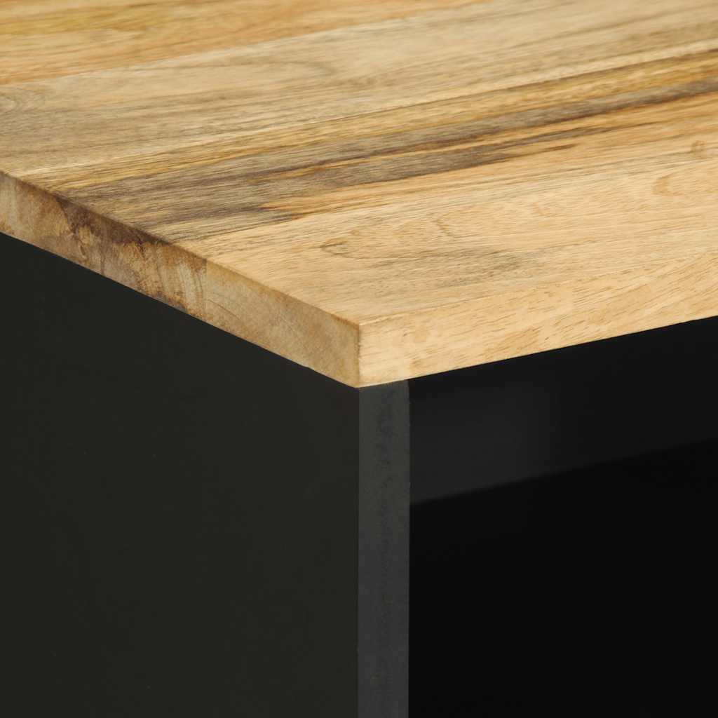 Mesita De Noche Madera Maciza De Mango Rugosa Negro 50x33x62 Cm_4