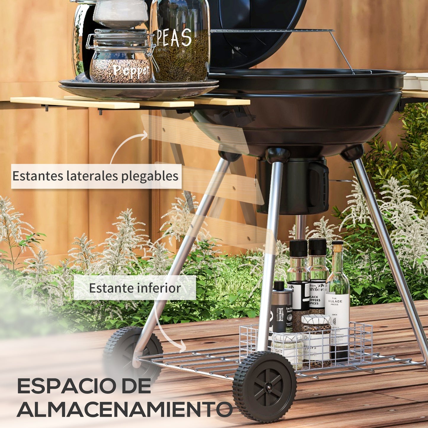 Outsunny Barbacoa De Carbón Con 2 Ruedas Estantes Plegables 117x68x91 Cm Negro_5