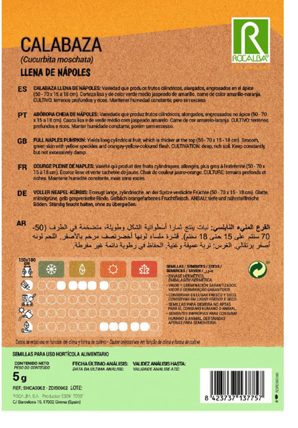 Semillas Calabaza Llena De Nápoles 3g