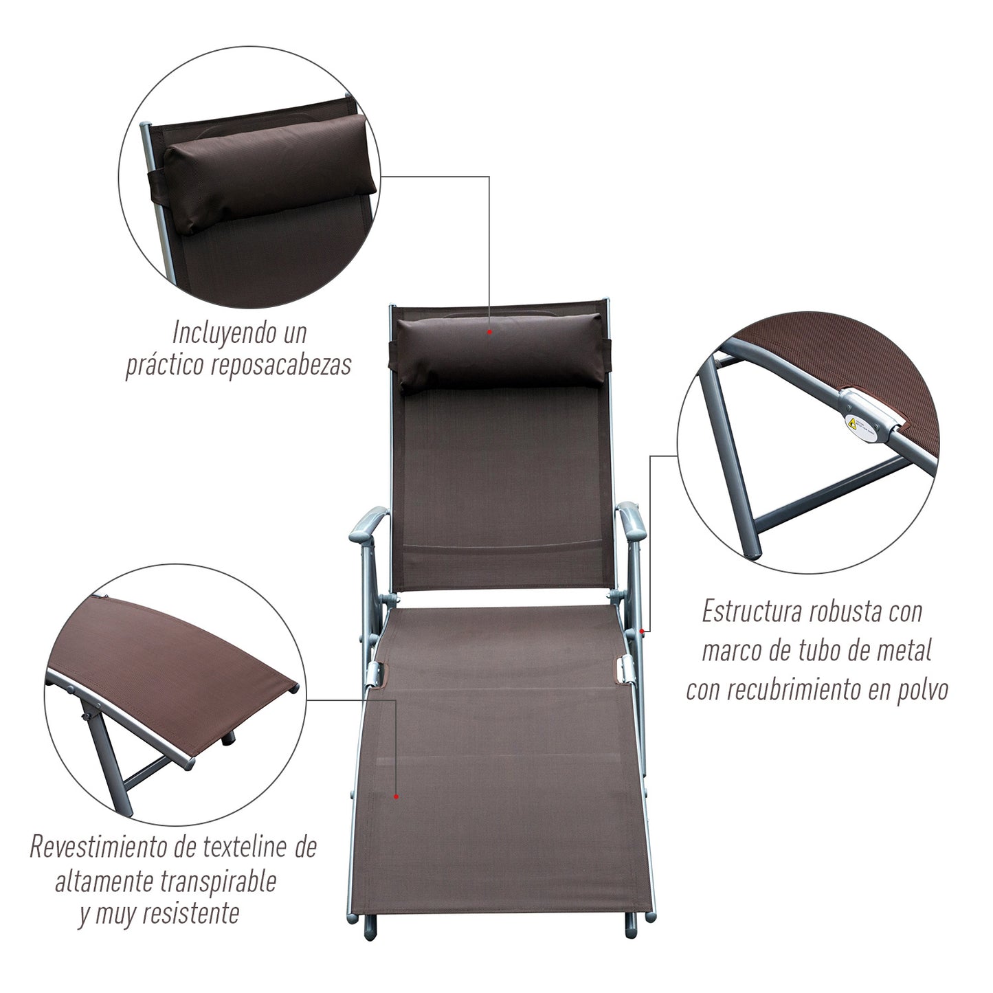 Outsunny Tumbona Plegable Con Respaldo Ajustable 137x63,5x100,5 Cm Marrón_5
