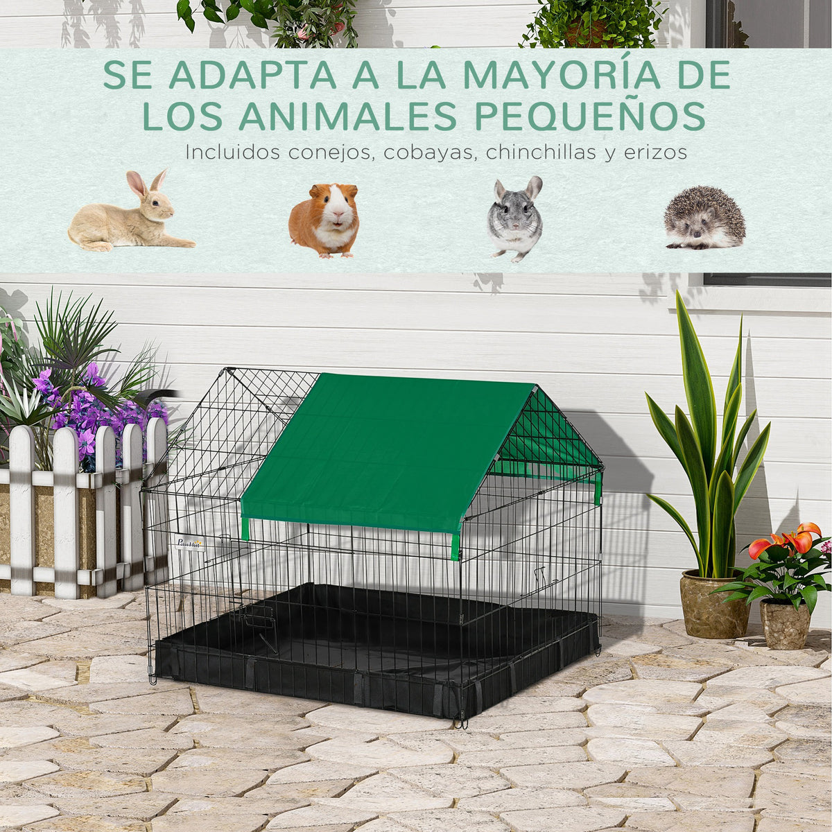 Jaula Para Animales Pawhut Acero, Tela Oxford Negro Y Verde 90x75x75 Cm_5