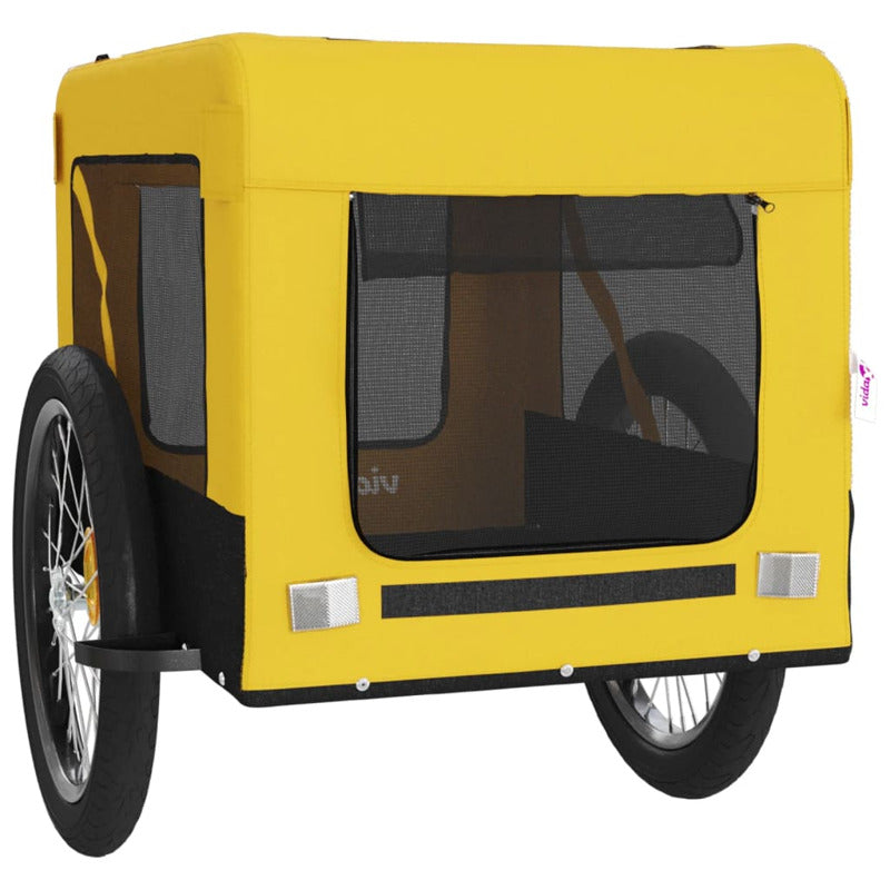 Vidaxl Remolque Bicicleta Mascotas Hierro Tela Oxford Amarillo Negro_5