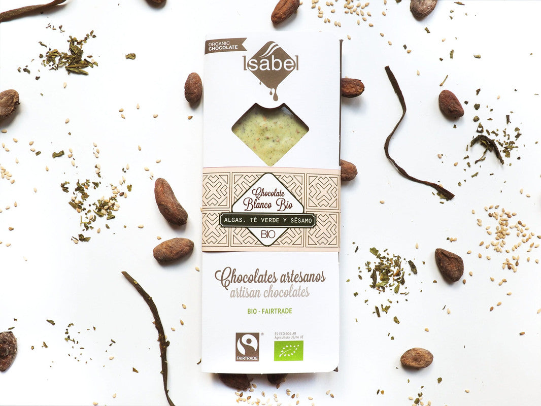 Tableta Bio chocolate blanco con algas, té verde y sésamo_0