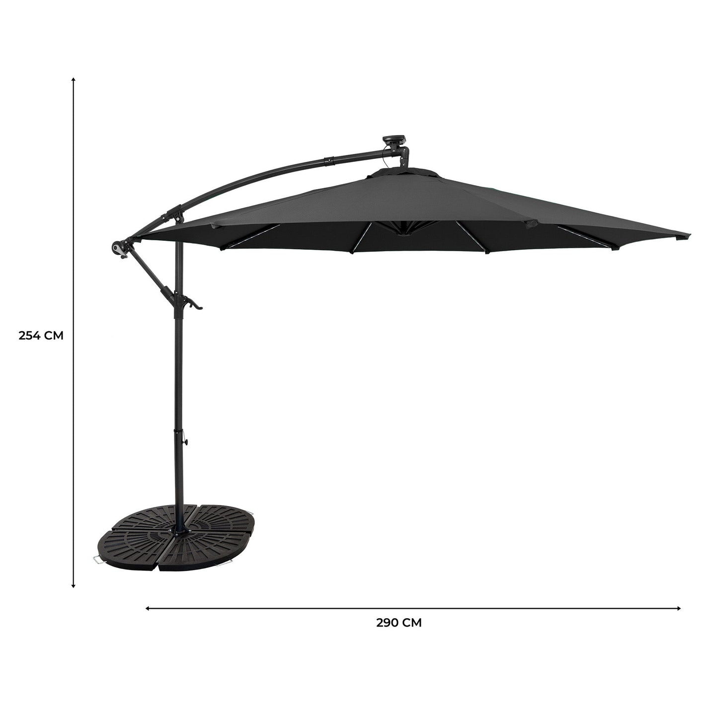 Parasol Excéntrico Led De 3 M Con Base De Abanico Completo – Gris_4