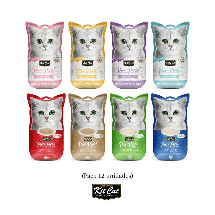 Kit Cat PurrPuree Pack Degustación 12 uds Snack natural para gatos
