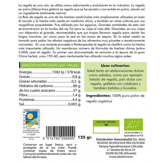 Regaliz en polvo BIO 125 g, Salud Viva