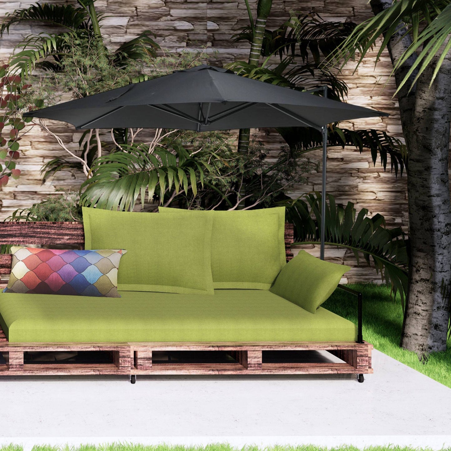 Well Home - Sombrilla Colgante Push Up Ø270cm Antracita Con Base De Acero Cruzado_2