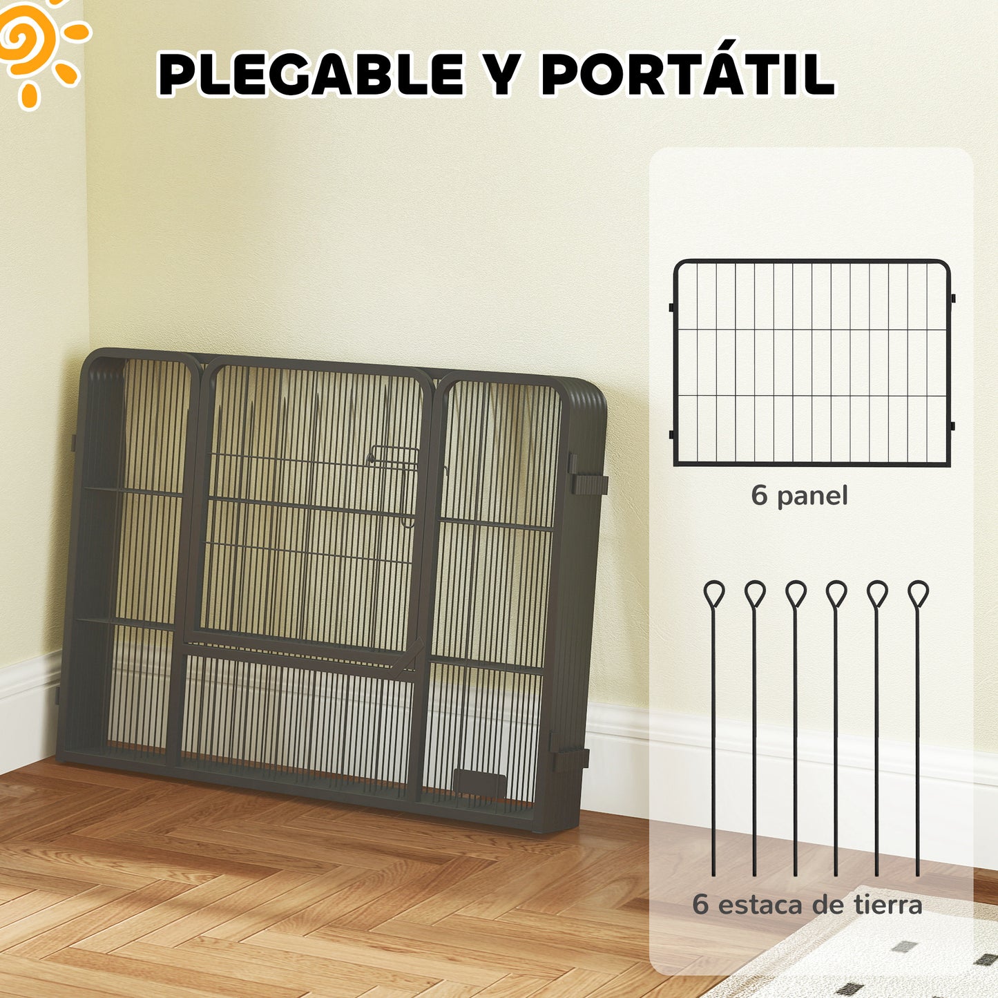 Pawhut Parque Para Perros De 6 Paneles De 60 Cm De Altura Con Puerta Negro_5