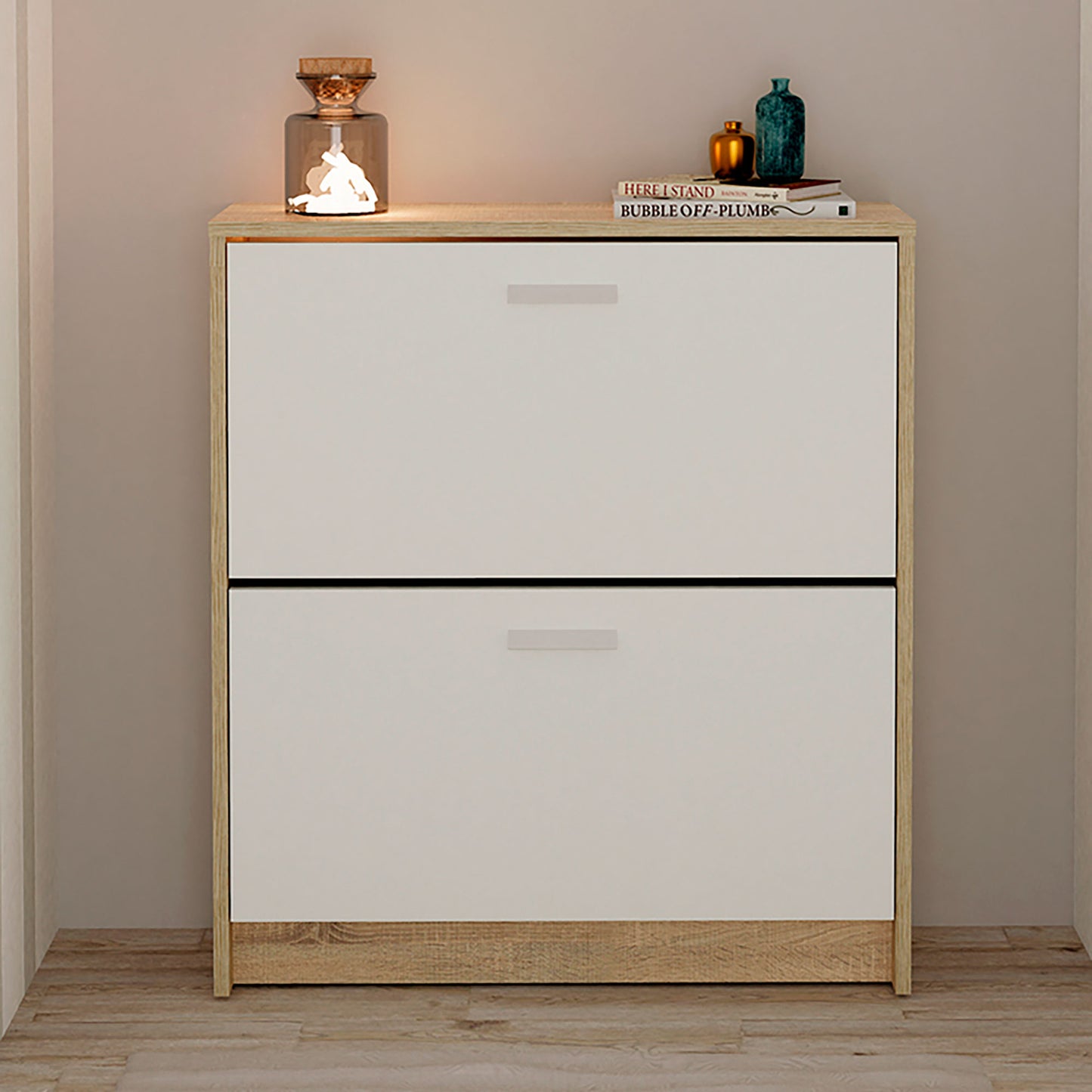 Zapatero Entrada Recibidor, Mueble Auxiliar Estrecho Zapatos, 2 Puertas, Madera 82x74x25 Cm, Briebe, Nova, Blanco