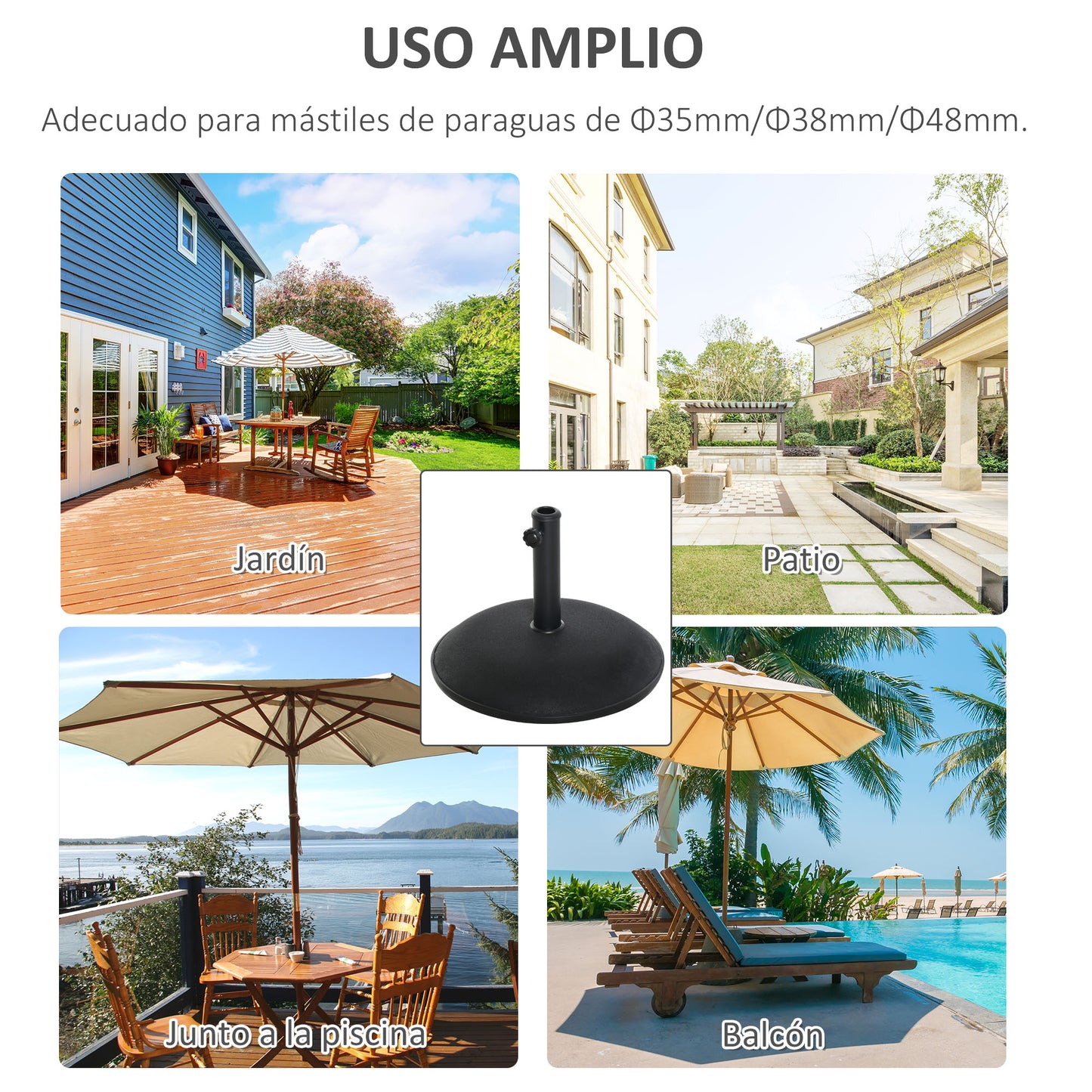 Outsunny Base Para Sombrilla Redonda 25 Kg Soporte De Parasol De Cemento Negro_5