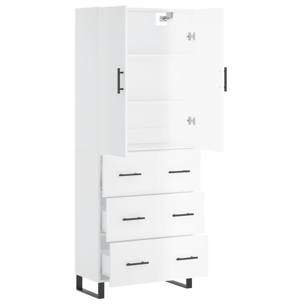 Aparador Alto Madera Contrachapada Blanco Brillo 69,5x34x180 Cm_3