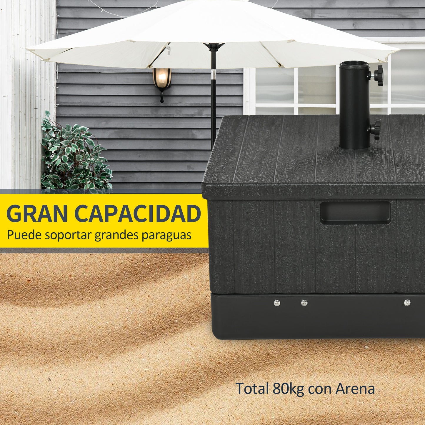 Outsunny Base Para Sombrilla Exterior 3 En 1 Mesa Auxiliar Macetero Negro_5
