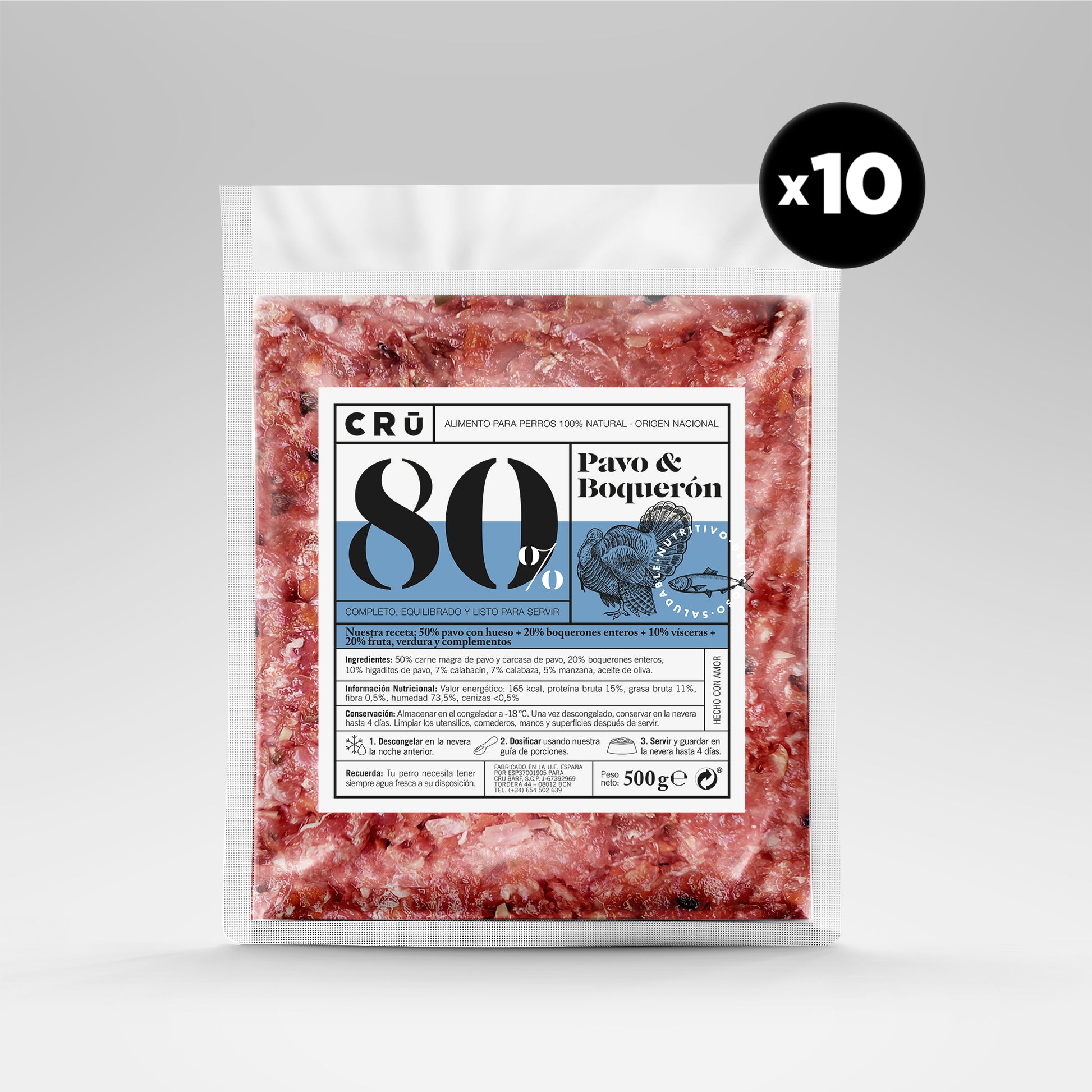 Menú Barf De Pavo Y Boquerón Para Perro - 10 Paquetes