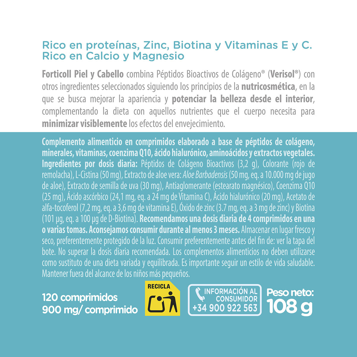 Colágeno BioActivo Piel y Cabello Forticoll 120 comprimidos