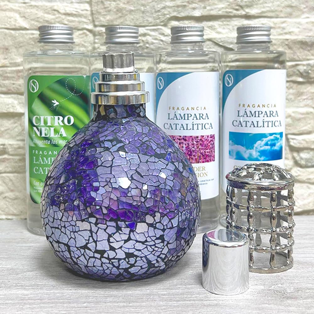 Lámpara Catalítica Mosaico Azul Océano + Aroma Wild Strawberry 200ml - Elimina Malos Olores, Impurezas Y Perfuma_5