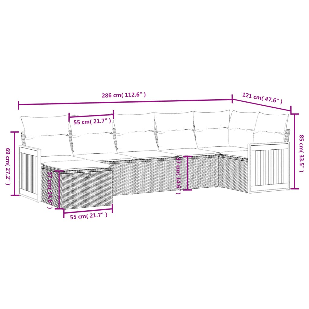 Set De Sofás De Jardín 7 Piezas Con Cojines Ratán Pe Gris / Vetonek_3