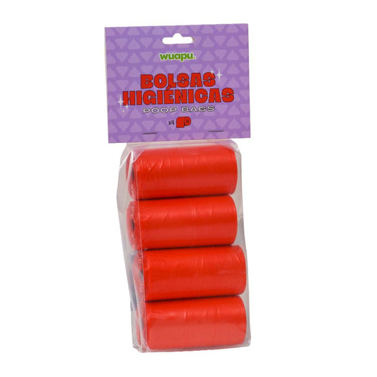Pack 4 Rollos Color Rojo De Bolsas Higiénicas Recoge Excrementos De Perro. Rollos De 15 Bolsas
