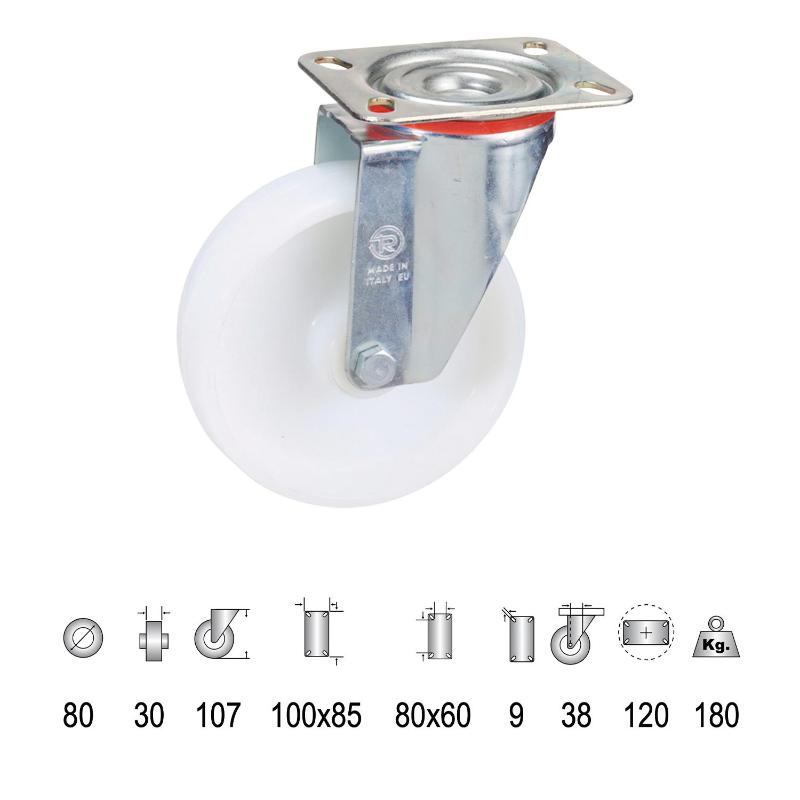 Rueda Industrial Nylon Placa 80 Mm._0