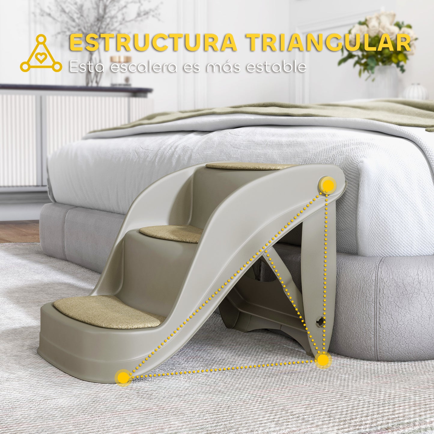 Pawhut Escalera Para Perros Pequeños Plegable De 3 Peldaños 49x38x38 Cm Gris_5