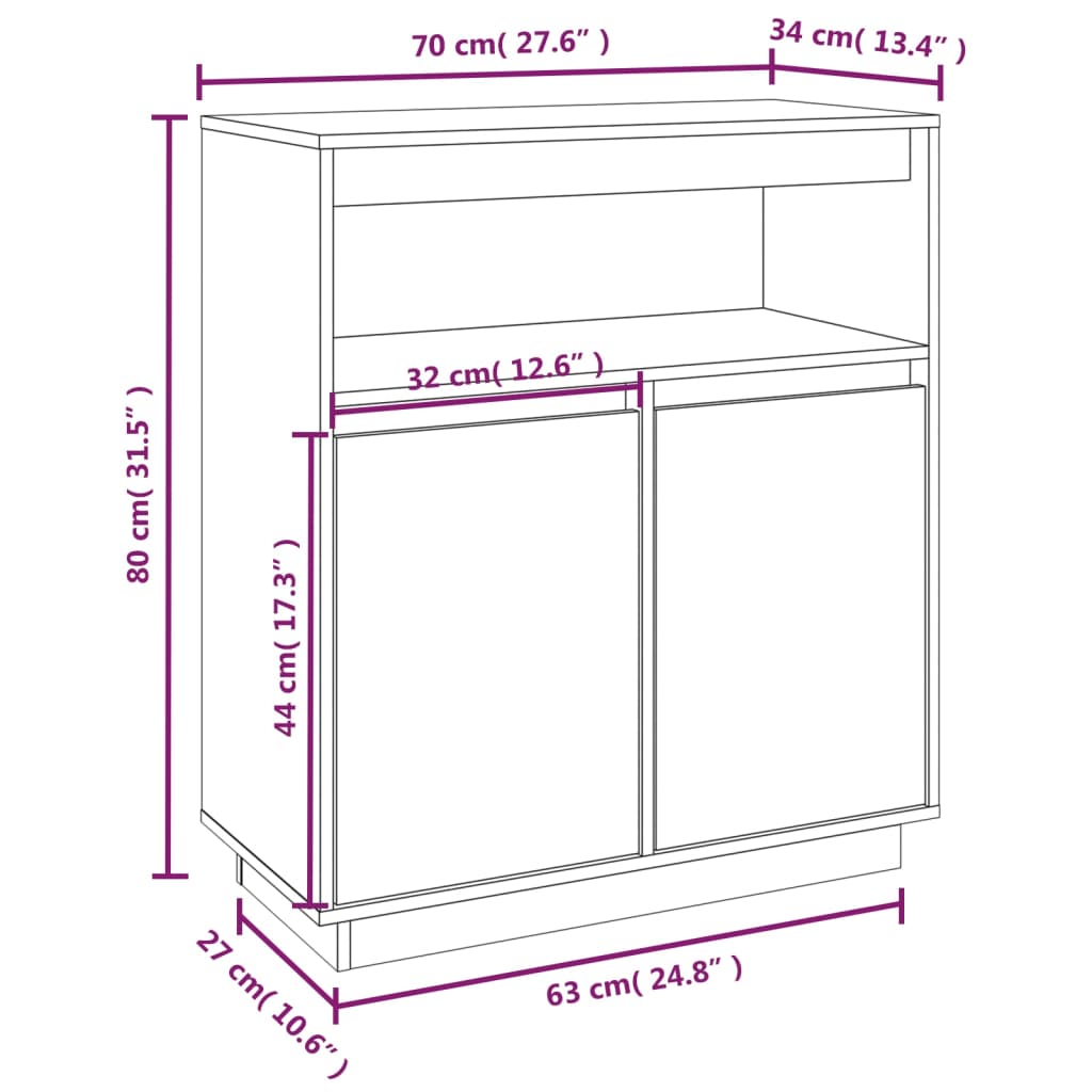 Aparador De Madera Maciza De Pino 70x34x80 Cm / Vetonek_5