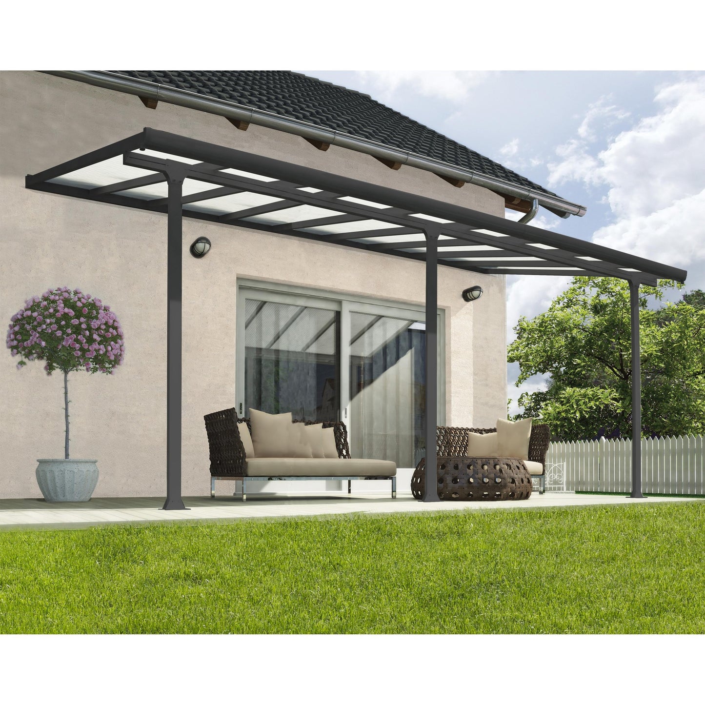 Pérgola adosada Feria 300x54 cm gris