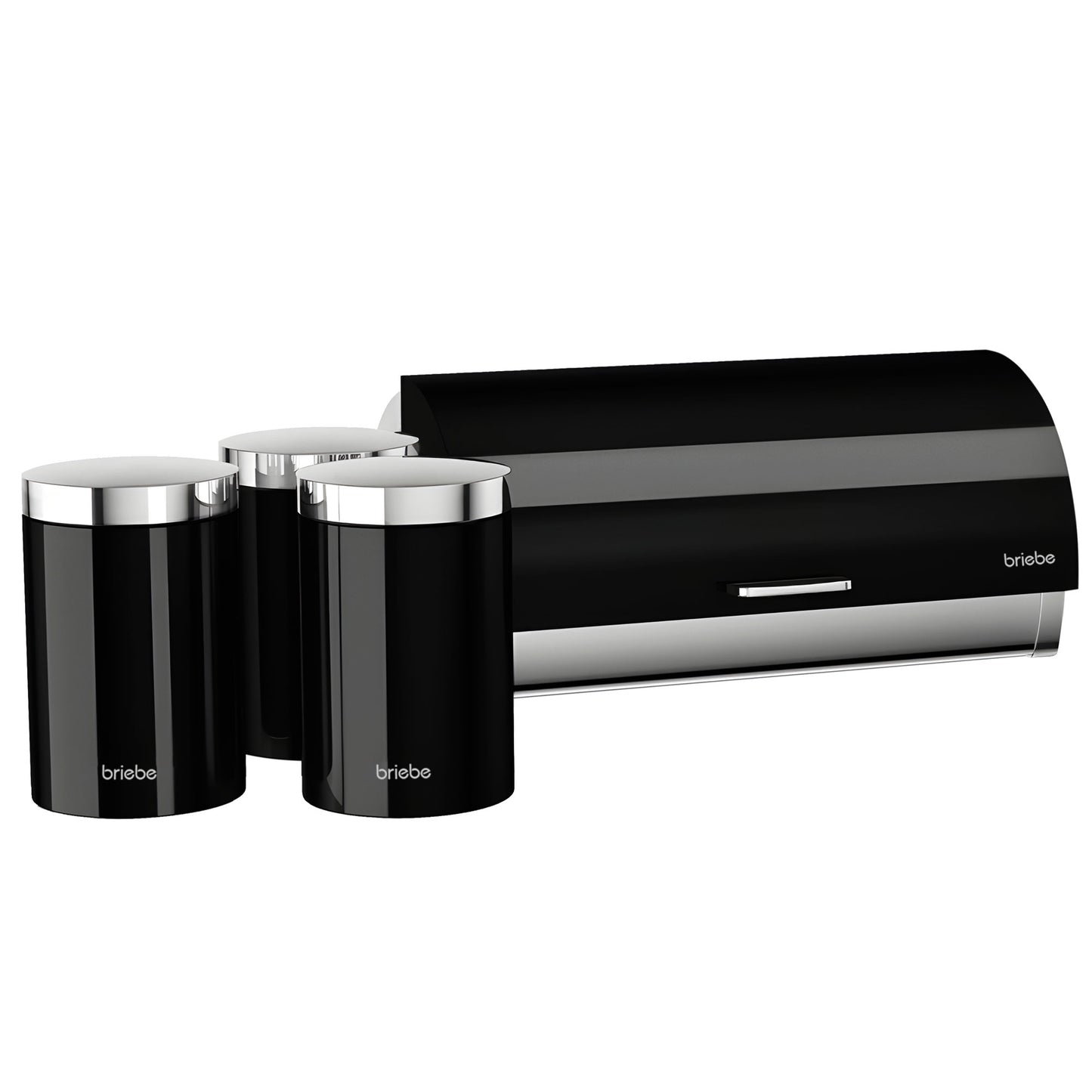 Panera De Mesa +juego 3 Botes Cocina Almacenaje Acero Inoxidable Contenedor De Pan Con Tapa, Briebe, Bb1161, Negro/inox