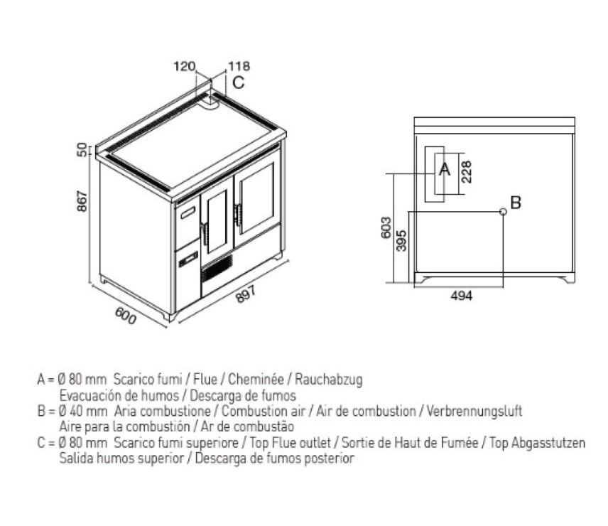 Eva Calòr Cocina Ventilada De Pellet Con Encimera De Acero Enrica 901669600 Acabado Negro_3