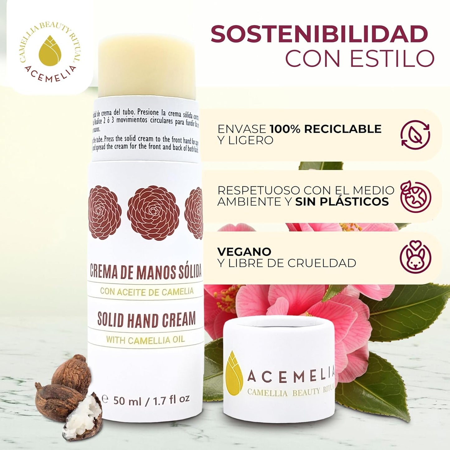 Crema De Manos Sólida De Camelia - sin plástico