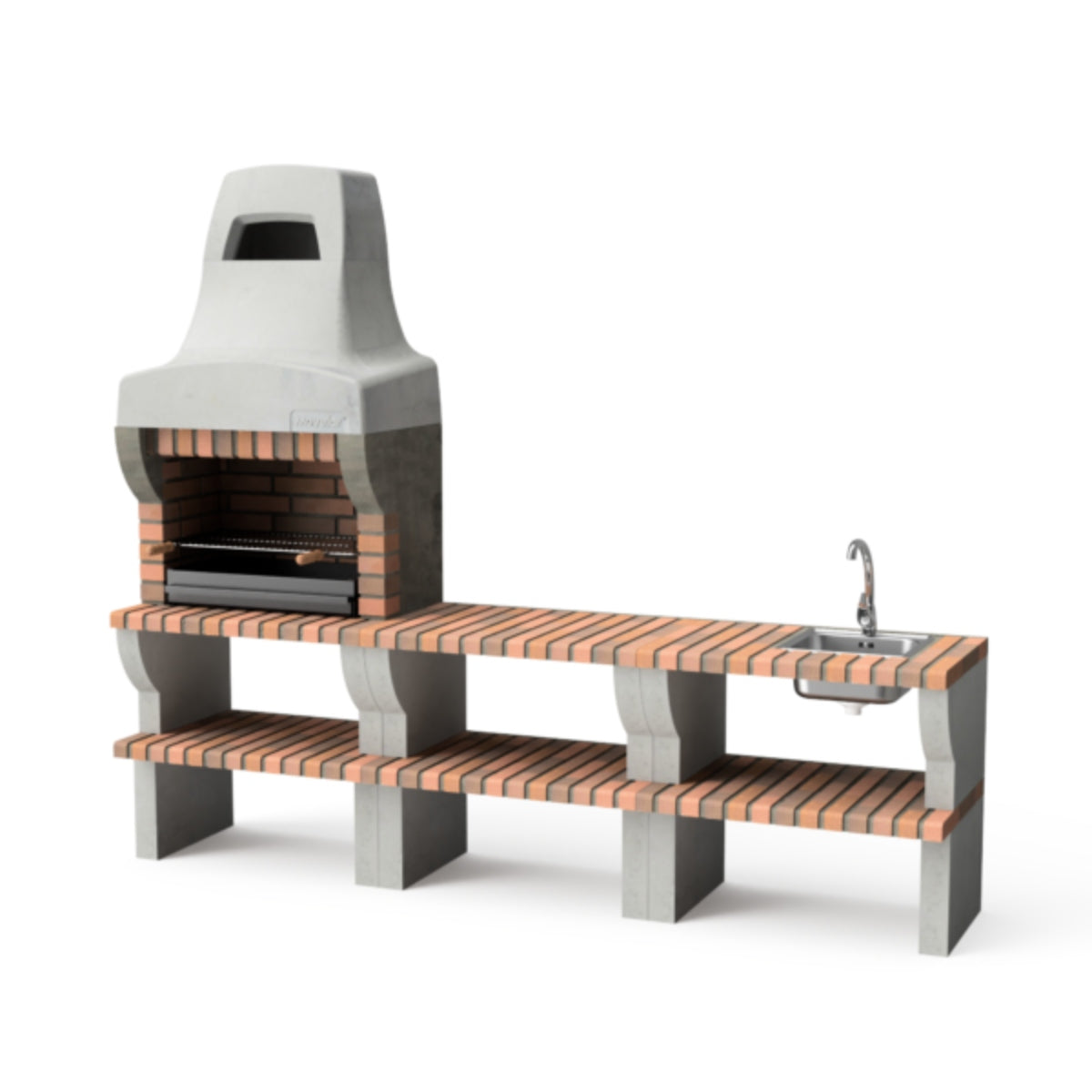 Cocina de exterior con barbacoa, bancada y fregadero Palermo Pack 1, Movelar