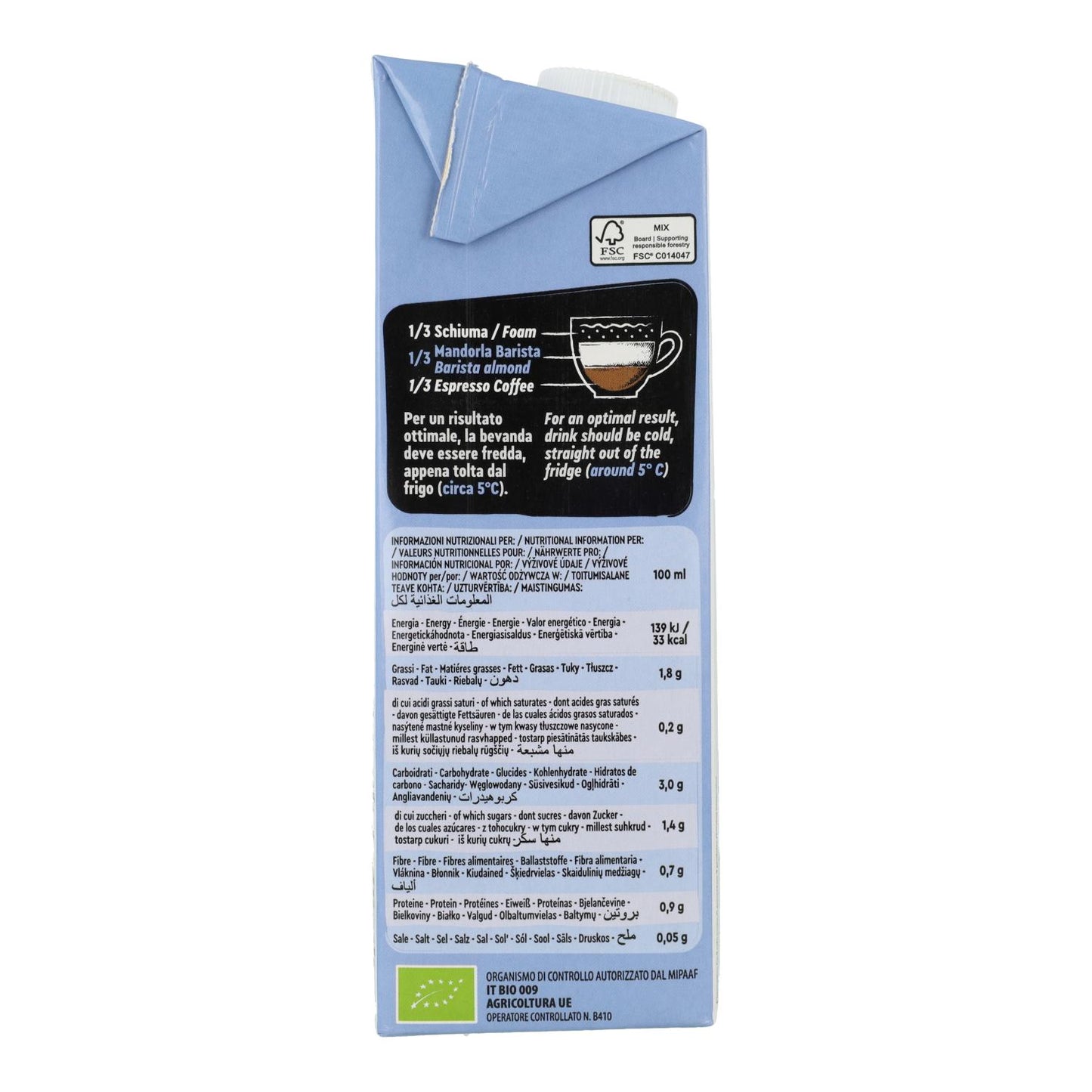 Bebida de Almendras Barista sin gluten BIO Vitariz 1 L