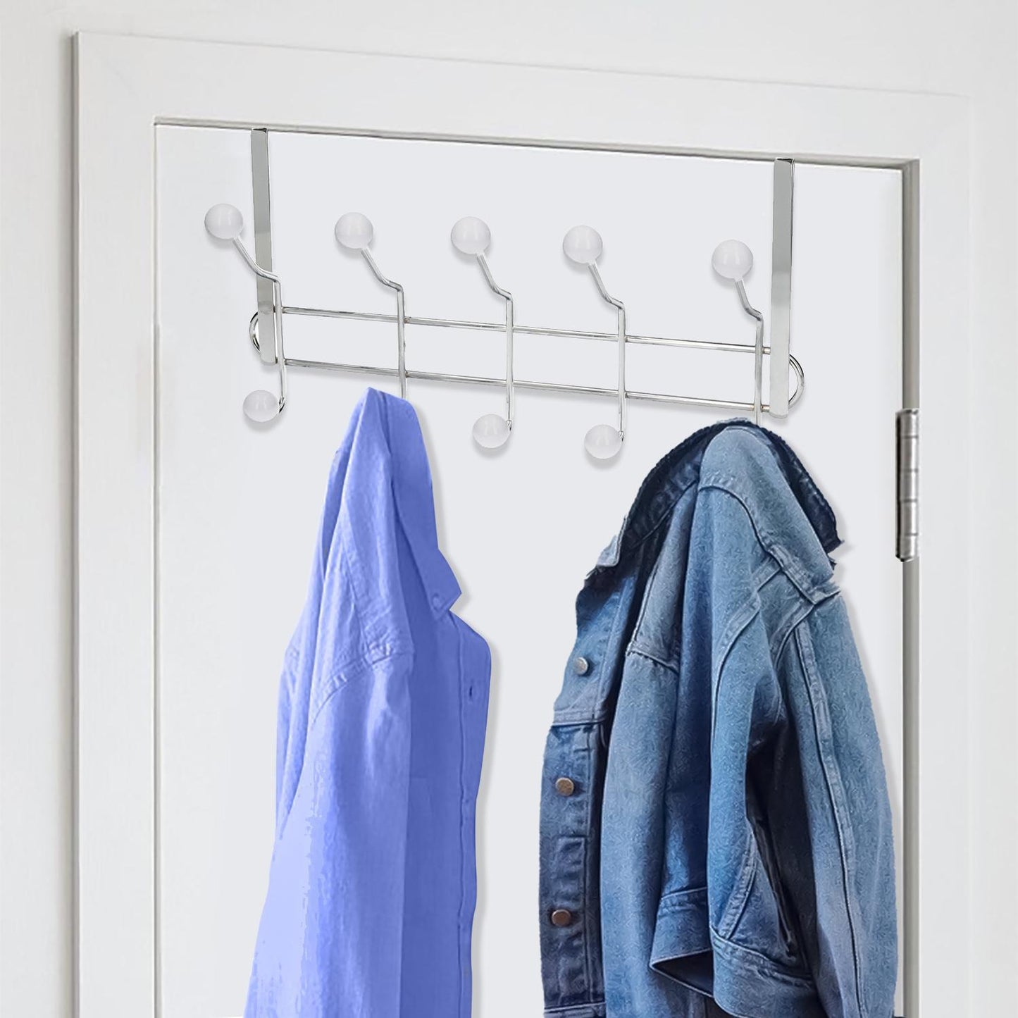 Perchero Cromado Colgante Para Puerta 5/10 Ganchos. Terminacion Blanca._3