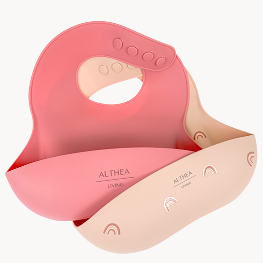 Baberos Impermeables - 2 Piezas - Beige / Rosa Profundo.