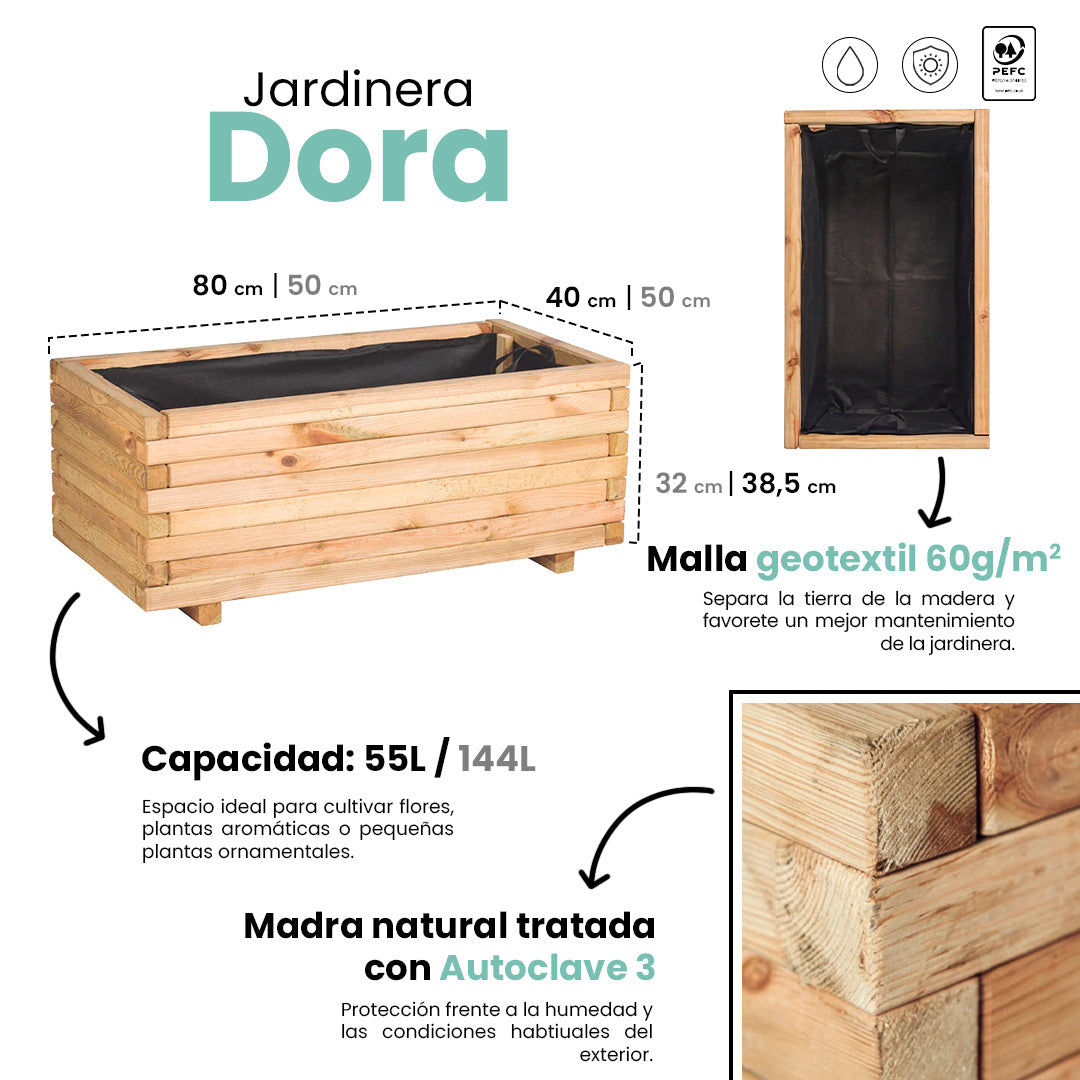 Jardinera De Madera Dora Planter 32x80x40 Cm Nortene_5