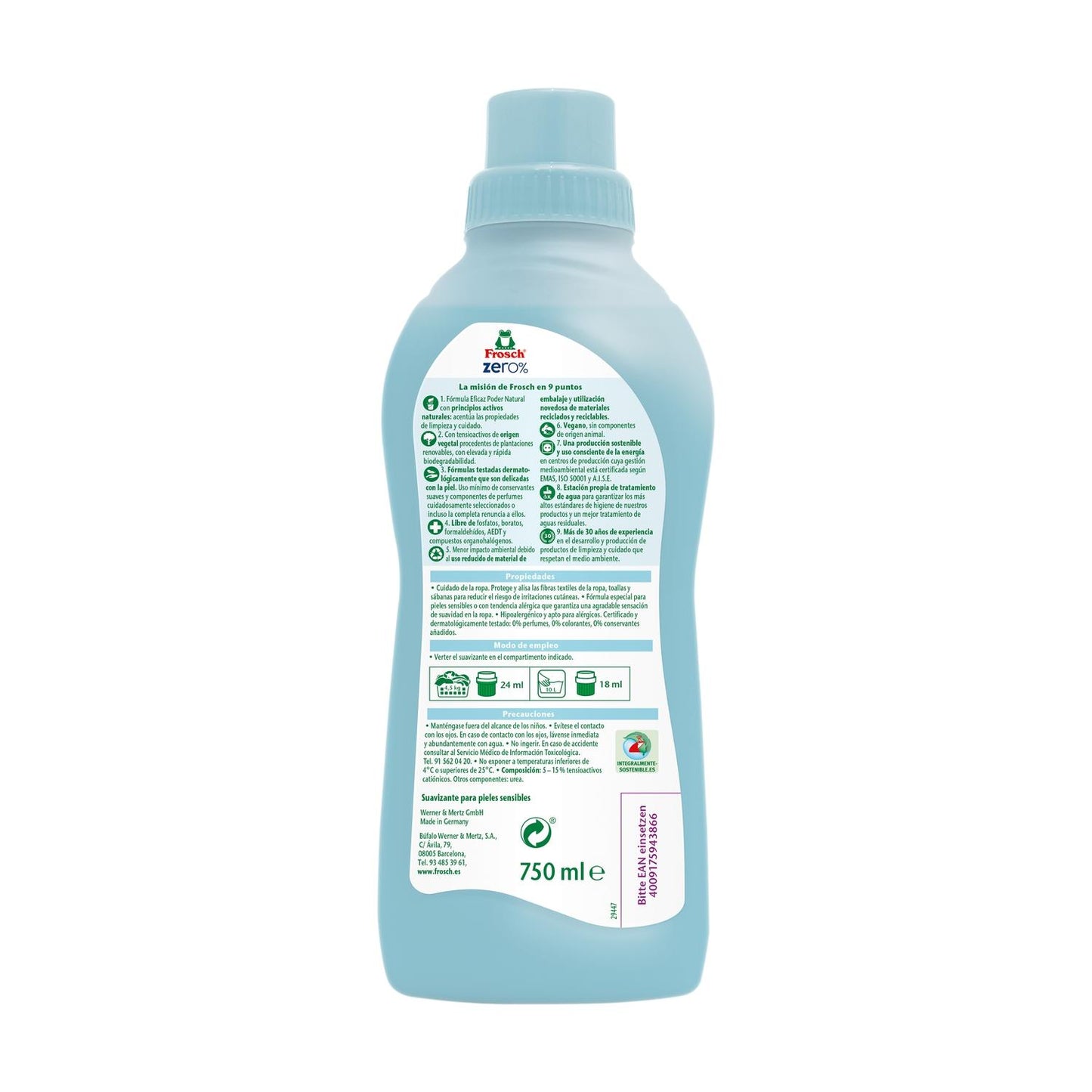 Suavizante pieles sensibles Frosch Zero 750 ml