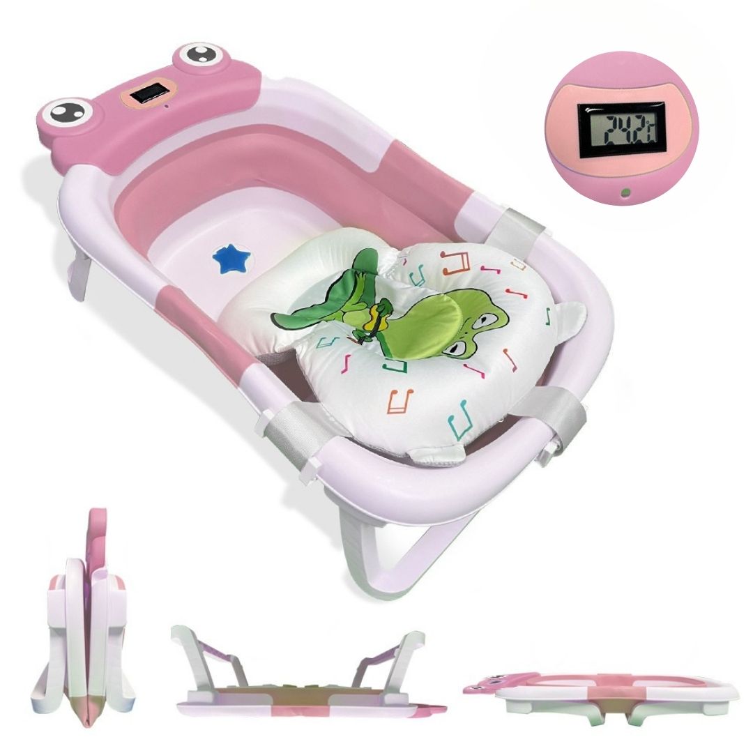 Bathby Bañera Plegable Para Bebés Recién Nacidos, Cojín Rana, Termómetro, Patas Antideslizantes (rosa Rana)