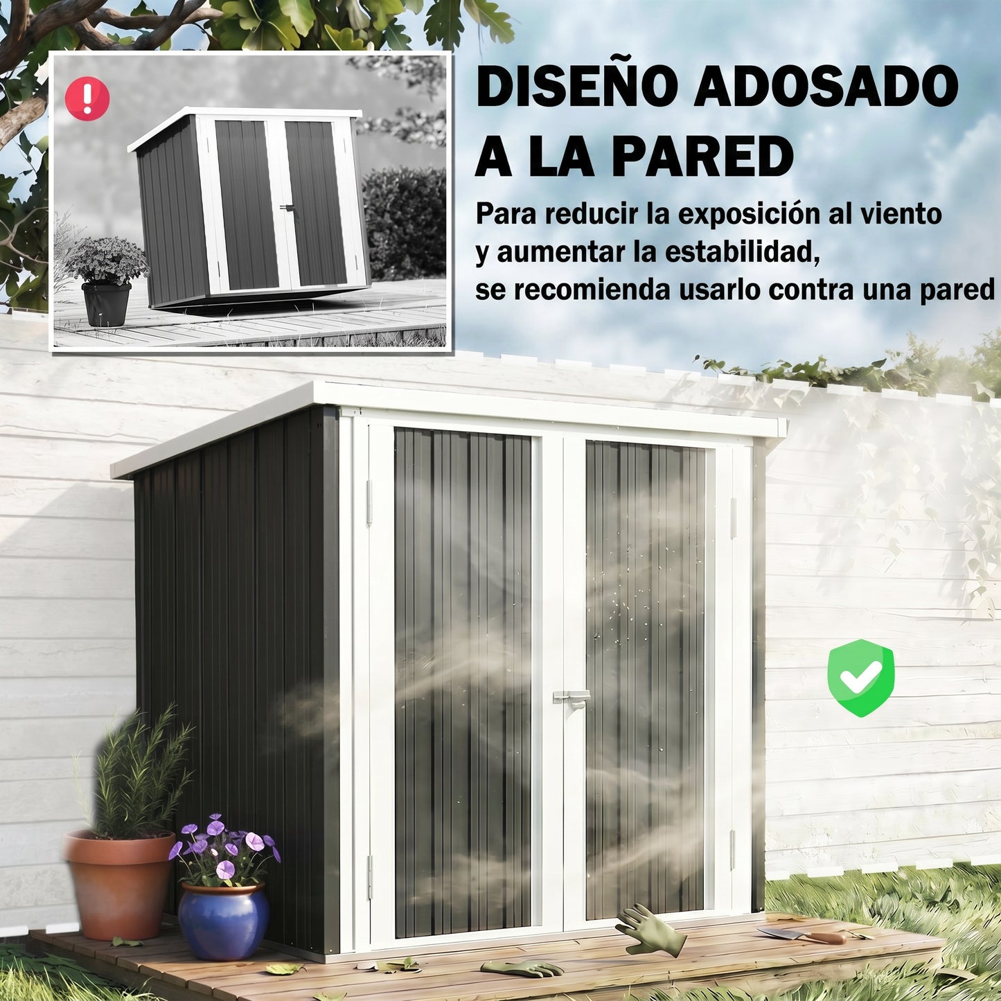 Outsunny Cobertizo De Jardín 1,26 M² 147x86x134 Cm 2 Puertas Y Cerradura Negro_5
