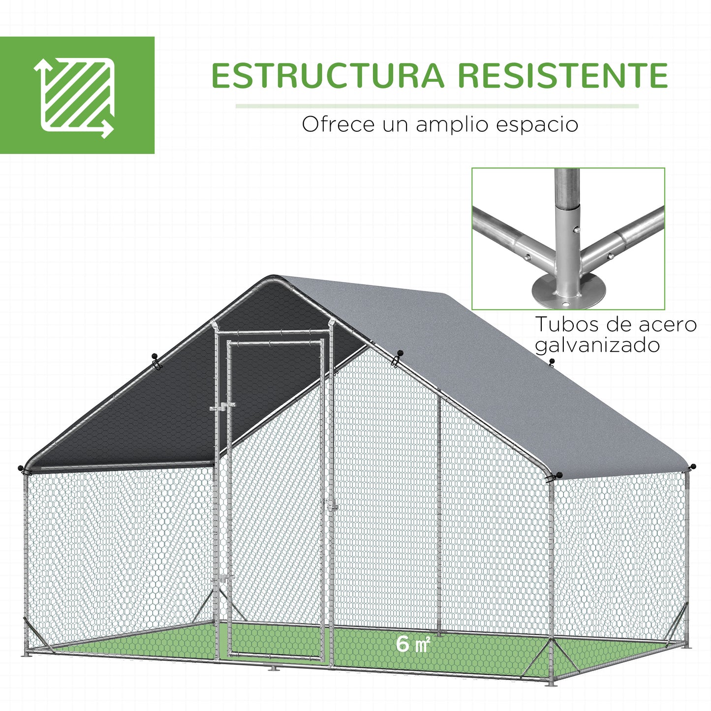Pawhut Gallinero Para Exterior 3x2x2m Con Cubierta De Pe Y Cerradura Plata_5