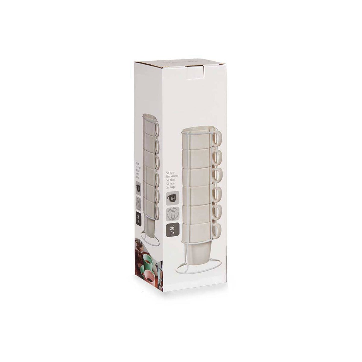 Set 6 Tazas Porcelana Apilable Blanco 36 Colección Vessia_3