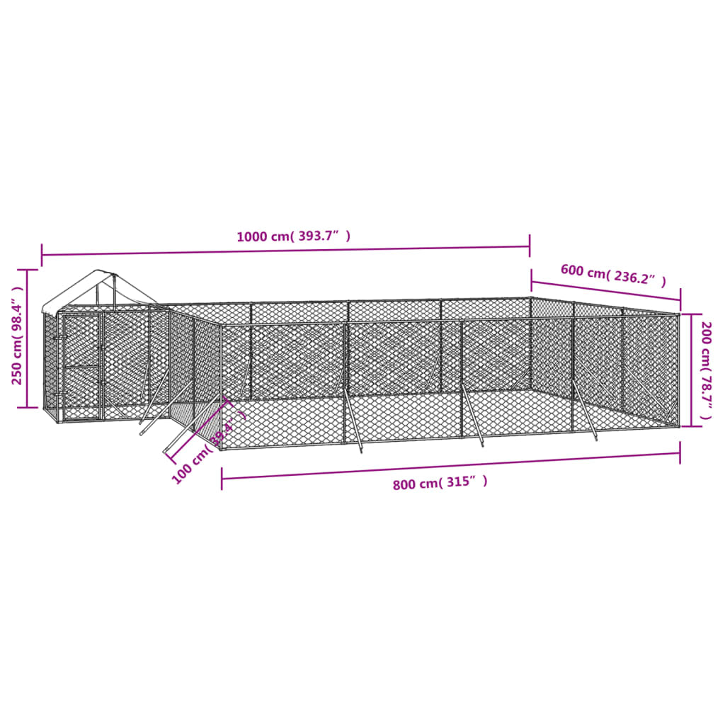 Vidaxl Perrera De Exterior Con Toldo Acero Galvanizado Plata 10x6x2,5m_3